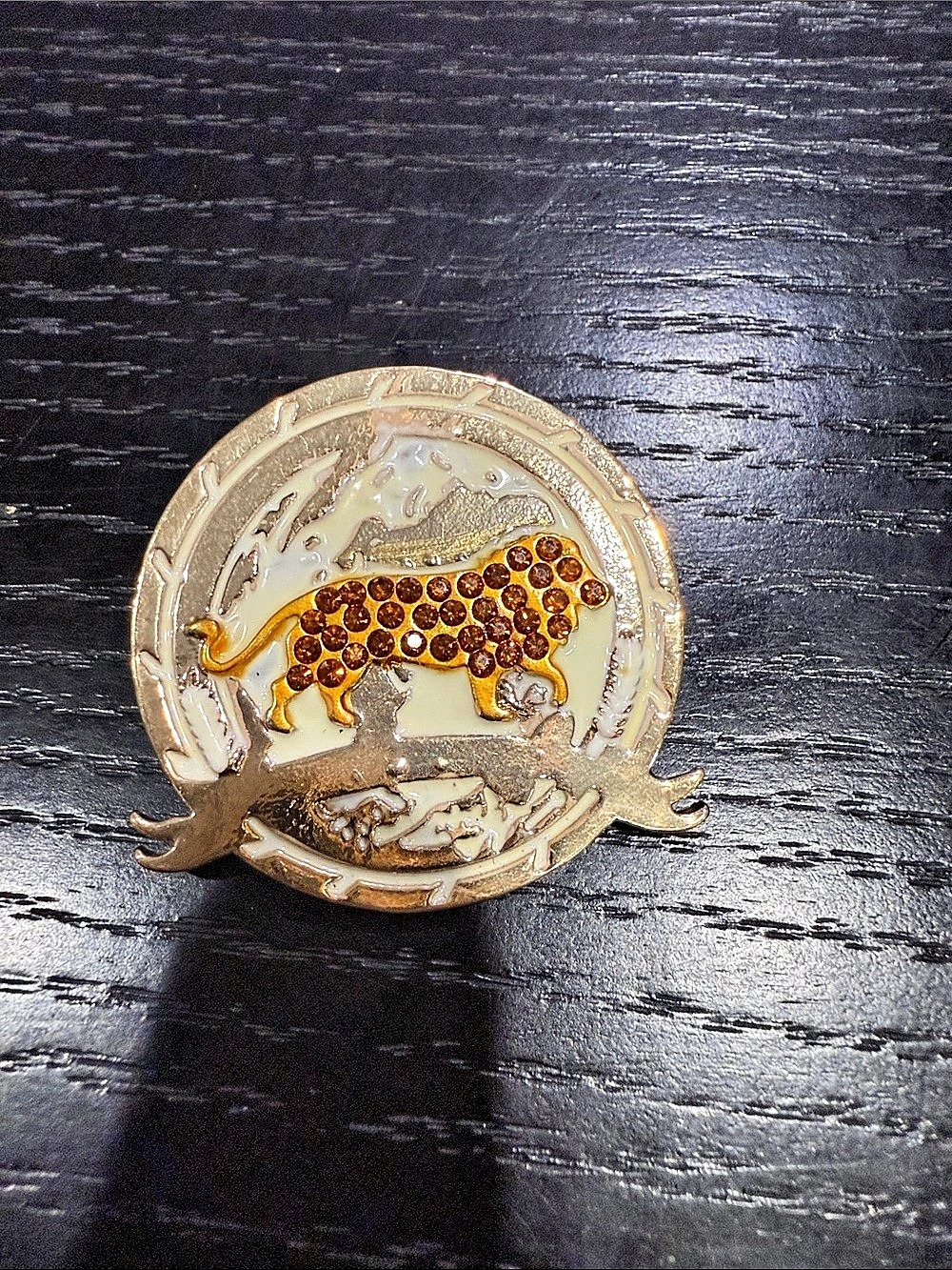 Lion Rhinestone Brooch in Gold & Brown